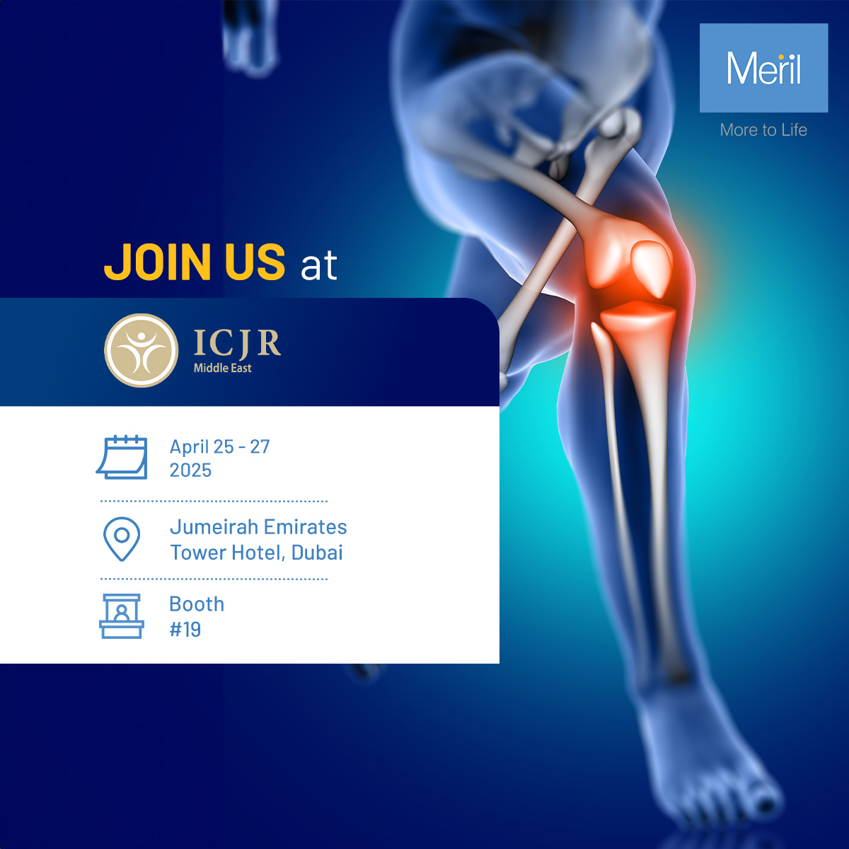 Join Meril at 12th International Congress for Joint Reconstruction – ME (ICJR-ME) 2025